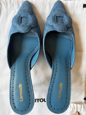 Larroude Blue Textured Pointed-Toe Mules